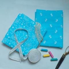 DIY Firozi Color Kota Doria Embroidered Set