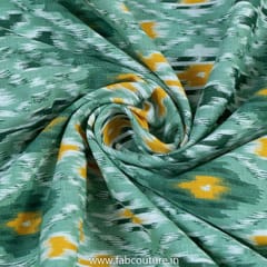 Green Flex Cotton Ikkat Digital Printed Fabric
