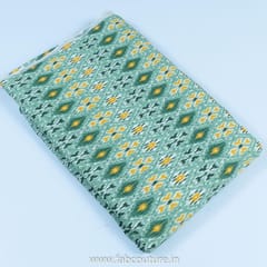 Green Flex Cotton Ikkat Digital Printed Fabric