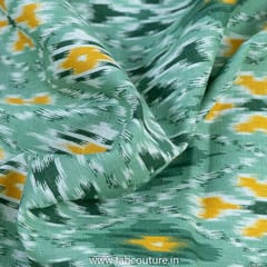 Green Flex Cotton Ikkat Digital Printed Fabric