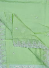 Green Muslin Embroidered Suit With Cotton Bottom And Muslin Dupatta