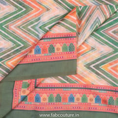 Green Color Chanderi Digital Printed Fabric with Border