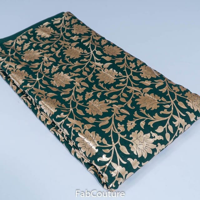 Green Colour Georgette Foil Floral Printed Fabric
