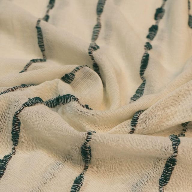 Green & Cream colour Cotton Dobby Fabric