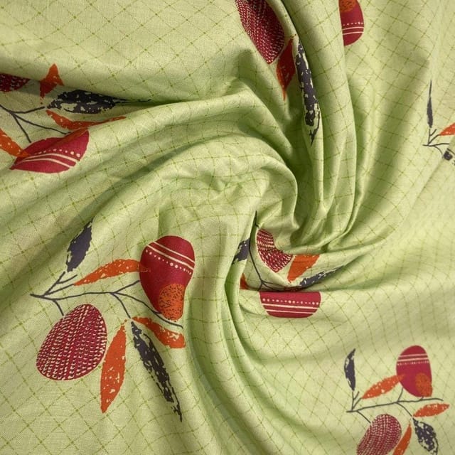 Green Cotton Cambric Printed Fabric