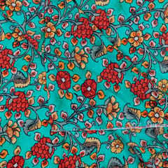 Green Color Floral Pure Muslin Printed Fabric