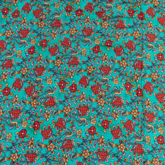 Green Color Floral Pure Muslin Printed Fabric