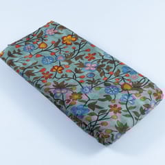 Teal Green Color Glace Cotton Digital Printed Fabric