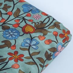 Teal Green Color Glace Cotton Digital Printed Fabric