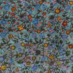 Teal Green Color Glace Cotton Digital Printed Fabric