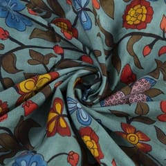 Teal Green Color Glace Cotton Digital Printed Fabric