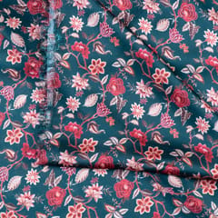 Teal Green Korian Satin Silk Digital Printed Fabric