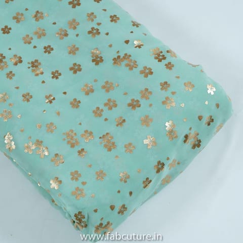Sea Green Color Georgette Foil Printed Fabric