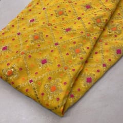 Yellow Georgette Jacquard Jaal fabric