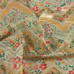 Green Color Georgette Foil Printed Fabric
