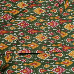 Green Color Cotton Flex Ikkat Printed Fabric