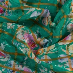 Green Color Chinon Jacquard Digital Printed Fabric