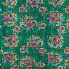 Green Color Chinon Jacquard Digital Printed Fabric