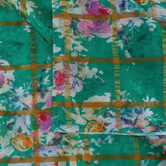 Green Color Chinon Jacquard Digital Printed Fabric