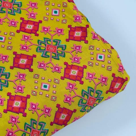 Yellow Color Dola Silk Digital Printed Fabric
