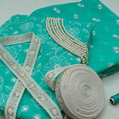 DIY Sea Green Color Kota Doria Embroidered Set
