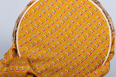 Yellow Color Base Cotton Printed Fabric With Red Flowers