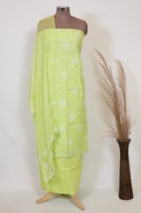 Green Color Cotton Print with Embroidered Shirt with Bottom and Chiffon Dupatta