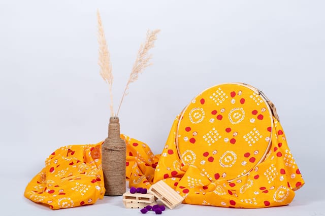Yellow  Color Pure Muslin Printed Fabric