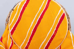 Yellow  Color Pure Muslin with white and red stripes Printed Fabric