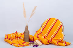 Yellow  Color Pure Muslin with white and red stripes Printed Fabric