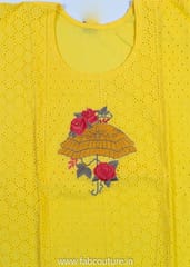 Yellow Cotton Embroidered Suit With Cotton Bottom And Muslin Dupatta