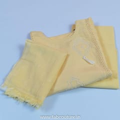 Yellow Cotton Flex Pearl Embroidery Suit With Cotton Bottom And Mal Cotton Dupatta Unstitched Suit Set