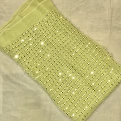 Lime green Georgette Faux Mirror Embroidered Fabric