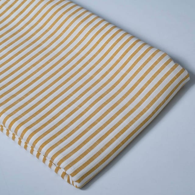 Yellow Color Cotton Yarn Dyed Stripes Fabric