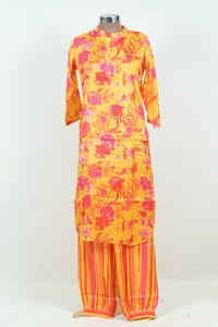 Yellow Color Print with Embroidered Shirt and Afgani Salwar