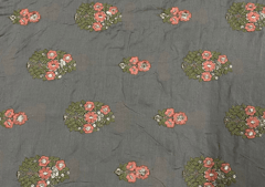 Embroidered Cotton Mehndi Green Orange Flowers