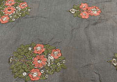 Embroidered Cotton Mehndi Green Orange Flowers