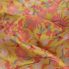 Yellow Color Crepe Digital Printed Fabric (70Cm Piece)