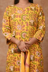 Yellow Color Cotton Printed Shirt with Cotton Printed Bottom and Chiffon Printed Dupatta