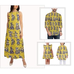 Yellow With Blue Kalamkari Screen Printed Dabu Cotton Fabric