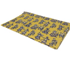 Yellow With Blue Kalamkari Screen Printed Dabu Cotton Fabric