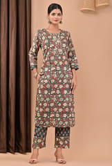 Green Color Printed Cotton Shirt with Printed Cotton Bottom