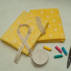 DIY Yellow Color Kota Doria Embroidered Set