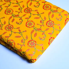 Yellow Color Block Printed Fabric with Golden outline