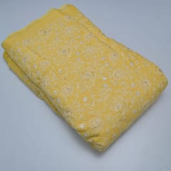 5 Mtr Yellow Cotton Kota Doria Thread Embroidered Fabric Set