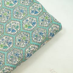 Sea Green Color Cotton Flex Printed Fabric