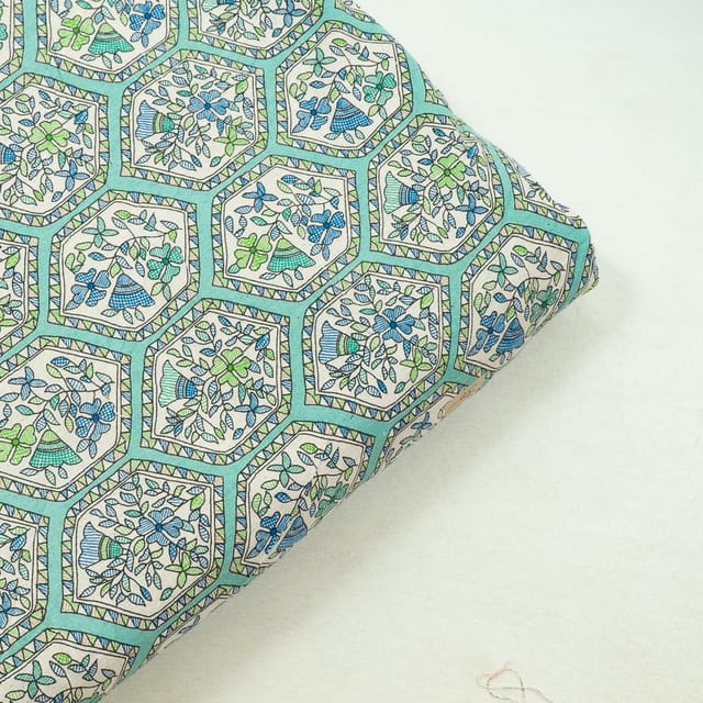 Sea Green Color Cotton Flex Printed Fabric