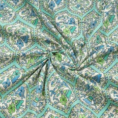 Sea Green Color Cotton Flex Printed Fabric