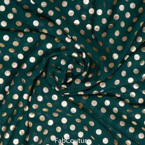 Bottle Green Georgette Foil Dots Printed Fabric