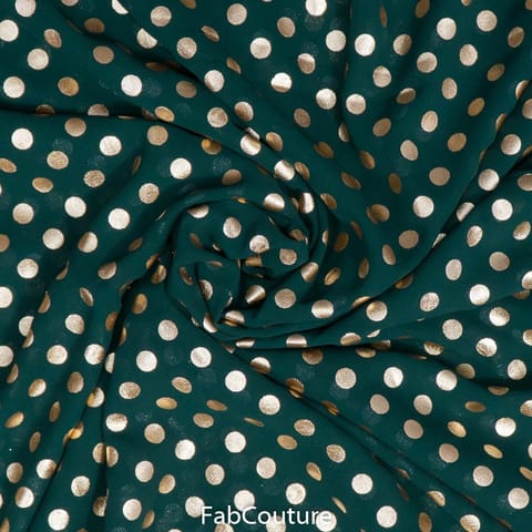 Bottle Green Georgette Foil Dots Printed Fabric
